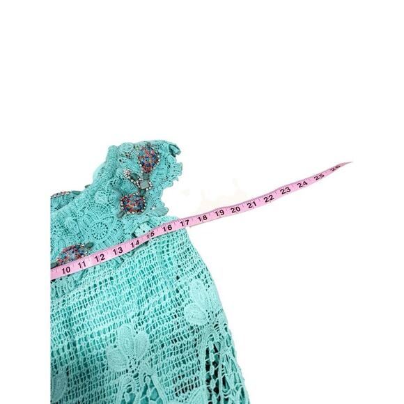 Boston Proper Rhinestone Off The Shoulder High Low Crochet Lace Dress Coastal M - Picture 13 of 13
